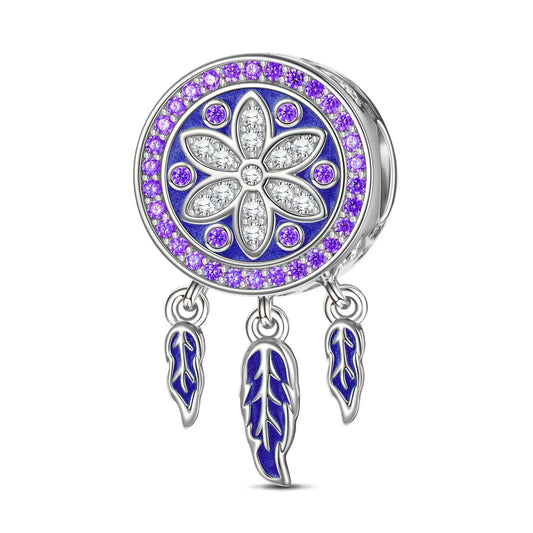 gona- Sterling Silver Lake Blue Dreamcatcher Dangle Charms With Enamel In White Gold Plated