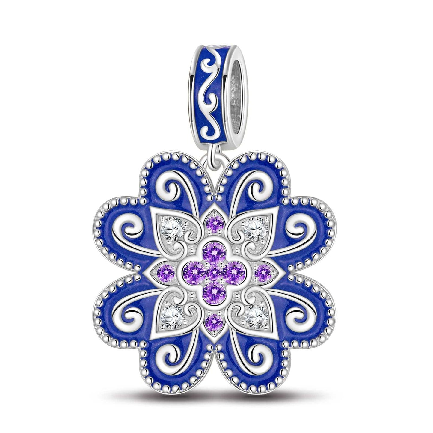 Sterling Silver Blue Crush Dangle Charms With Enamel In White Gold Plated