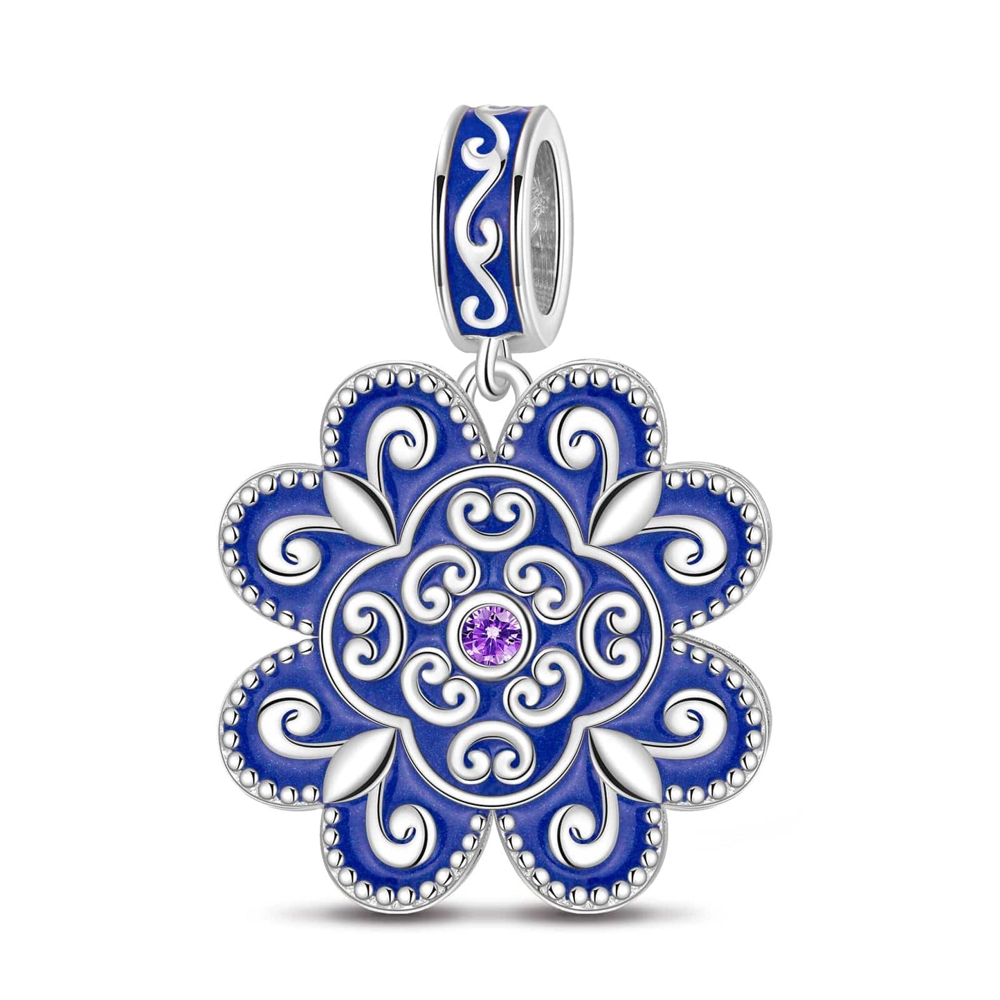 Sterling Silver Blue Crush Dangle Charms With Enamel In White Gold Plated
