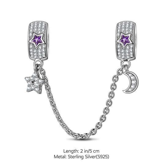gona- Sterling Silver Moon And Star Safety Chain In White Gold Plated