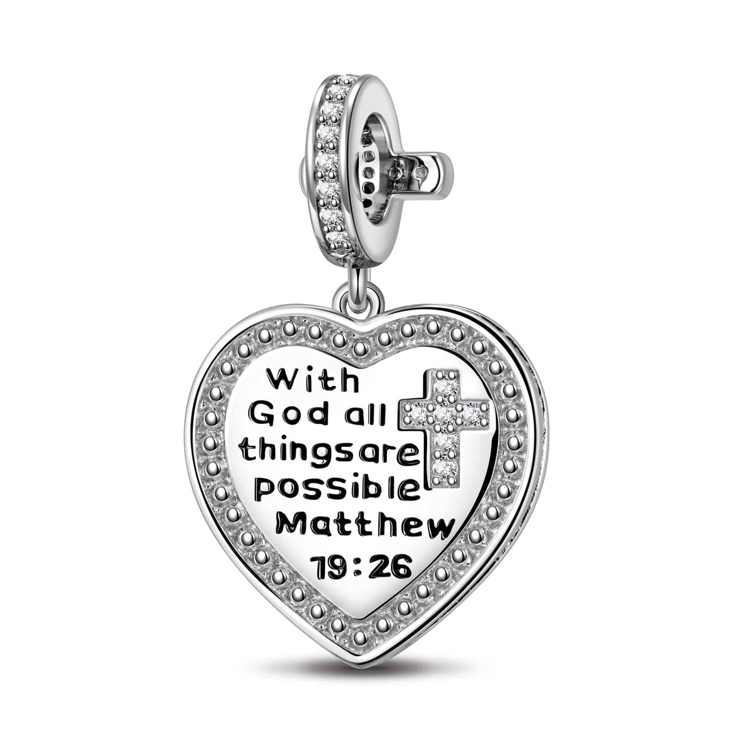 Sterling Silver God's Welfare Dangle Charms With Enamel In White Gold Plated