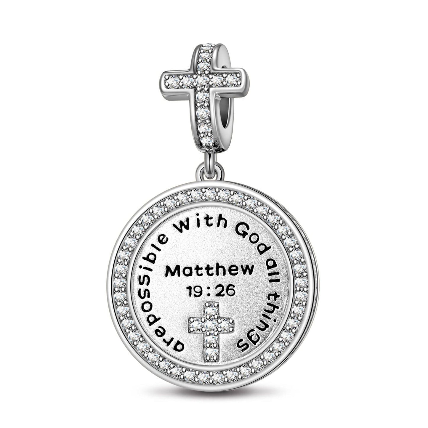 Sterling Silver Light Of God Dangle Charms With Enamel In White Gold Plated