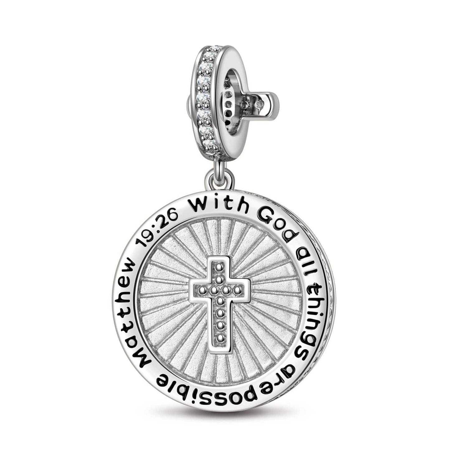 Sterling Silver Light Of God Dangle Charms With Enamel In White Gold Plated