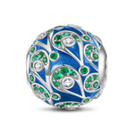 Sterling Silver Peacock Feather Charms With Enamel In White Gold Plated