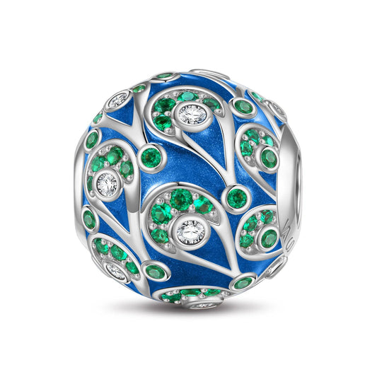 gona- Sterling Silver Peacock Feather Charms With Enamel In White Gold Plated
