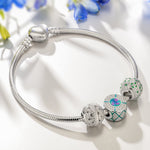 Sterling Silver Blues Time Charms With Enamel In White Gold Plated