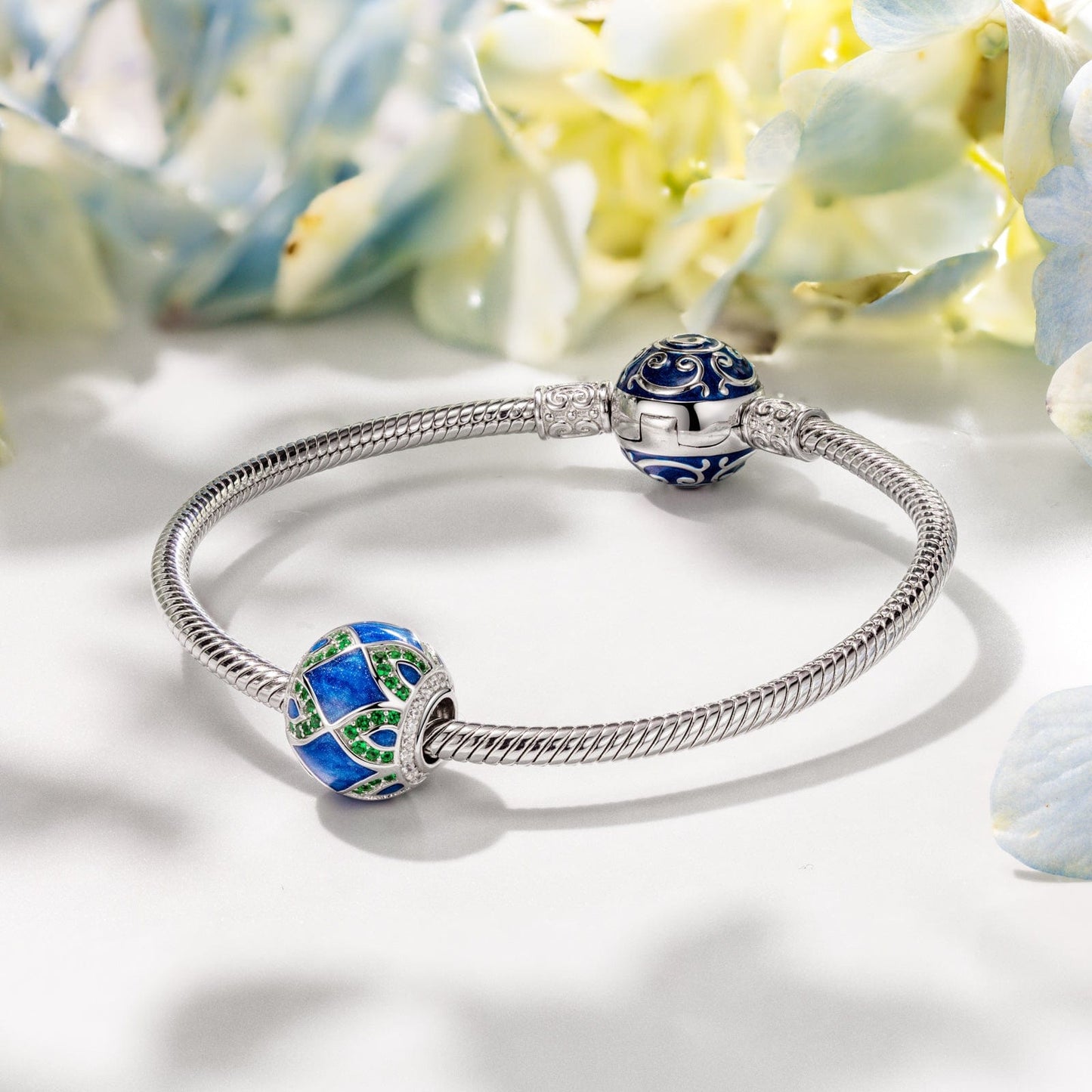 Sterling Silver Fantasy Forest Charms With Enamel In White Gold Plated