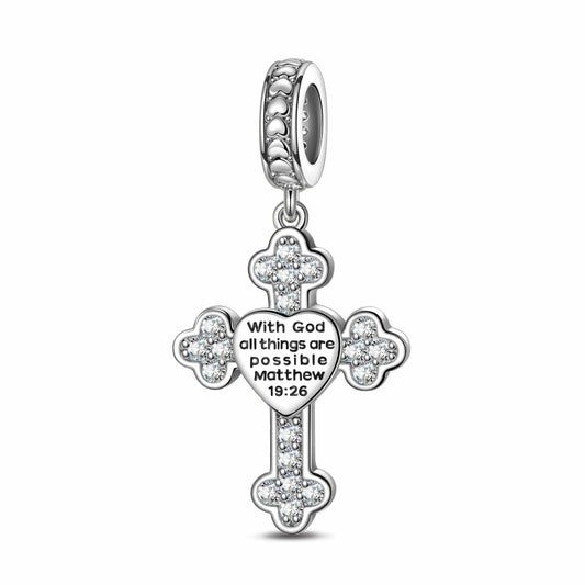 gona- Sterling Silver God's Welfare Dangle Charms With Enamel In White Gold Plated