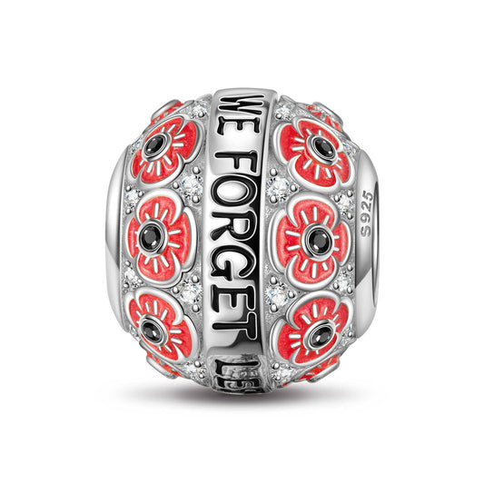 gona- Sterling Silver Red Flowers of Hope Charms With Enamel In White Gold Plated