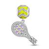 Sterling Silver Tennis Challenge Dangle Charms With Enamel In White Gold Plated