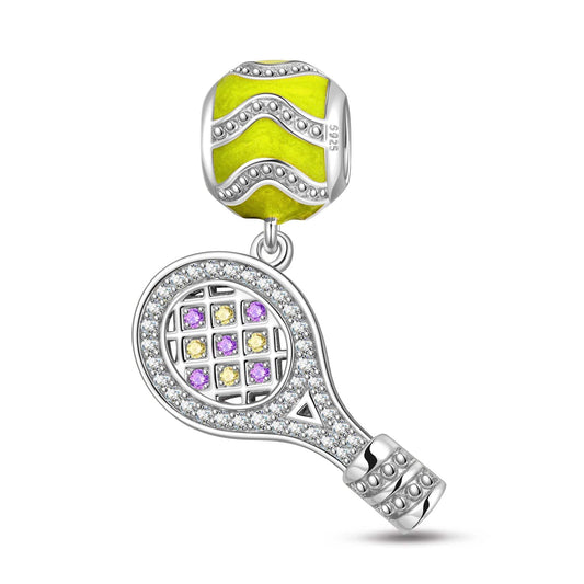gona- Sterling Silver Tennis Challenge Dangle Charms With Enamel In White Gold Plated