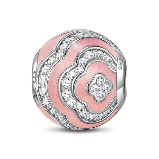 gona- Sterling Silver Pink Lucky Surround Charms With Enamel In White Gold Plated