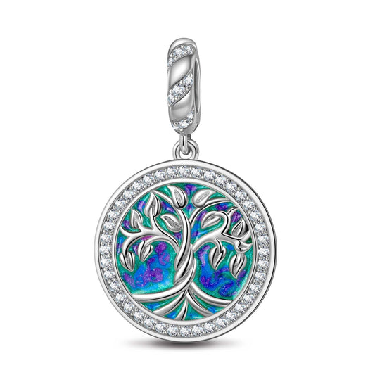 gona- Sterling Silver Tree Of Life Dangle Charms With Enamel In White Gold Plated