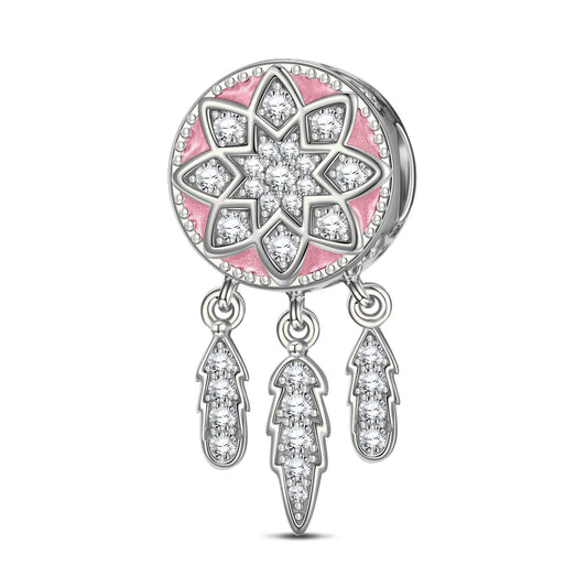 gona- Sterling Silver Purple Lotus Dreamcatcher Dangle Charms With Enamel In White Gold Plated