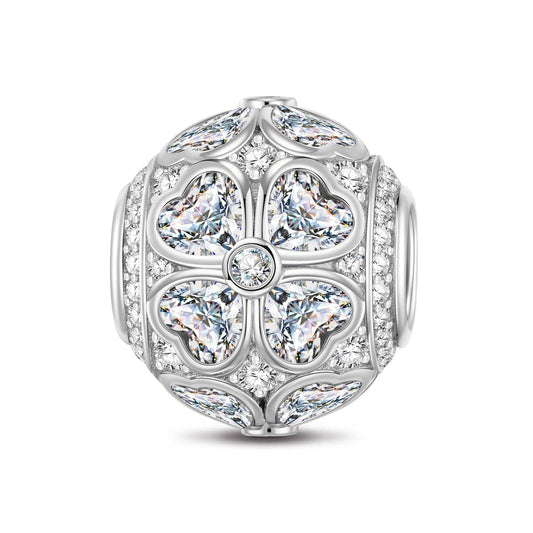 gona- Sterling Silver Crystal Clover Charms In White Gold Plated