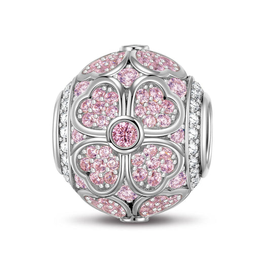 gona- Sterling Silver Pink Four-Leaf Clover Charms In White Gold Plated