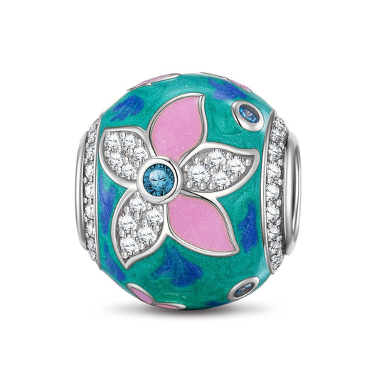 gona- Sterling Silver Blooming Flowers Charms With Enamel In White Gold Plated
