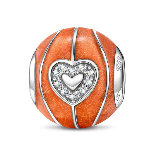gona- Sterling Silver Basketball Heart Charms With Enamel In White Gold Plated