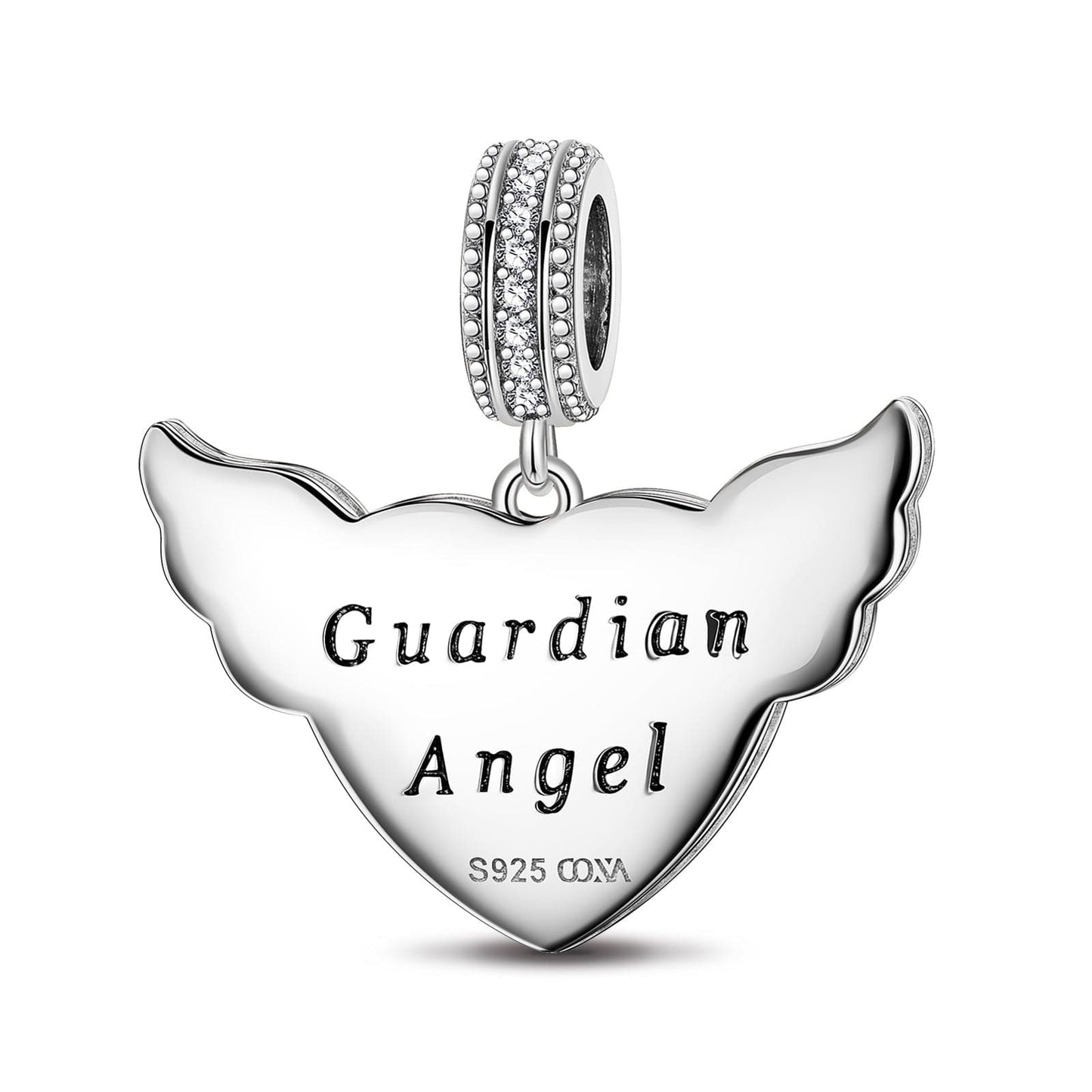 Sterling Silver Angel's Love Dangle Charms In White Gold Plated
