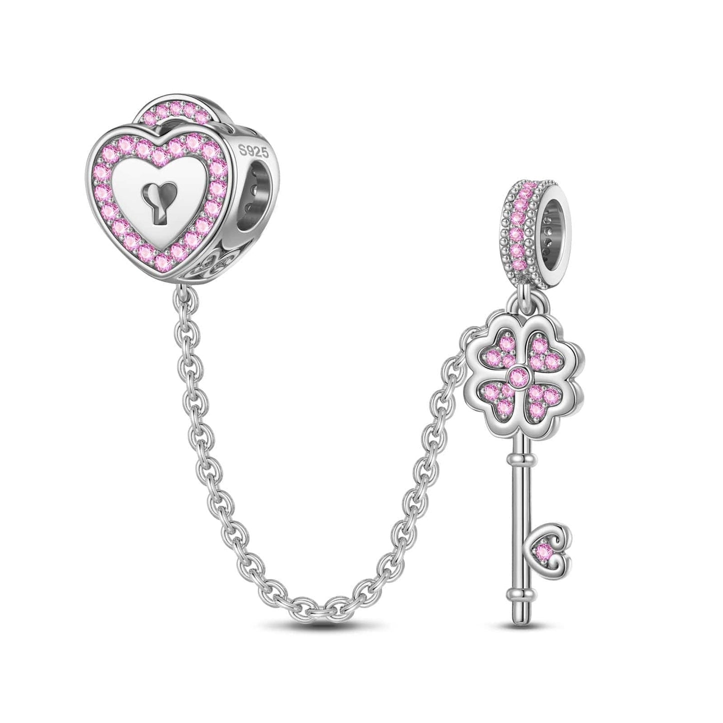 Sterling Silver The Key To My Heart Dangle Charms In White Gold Plated