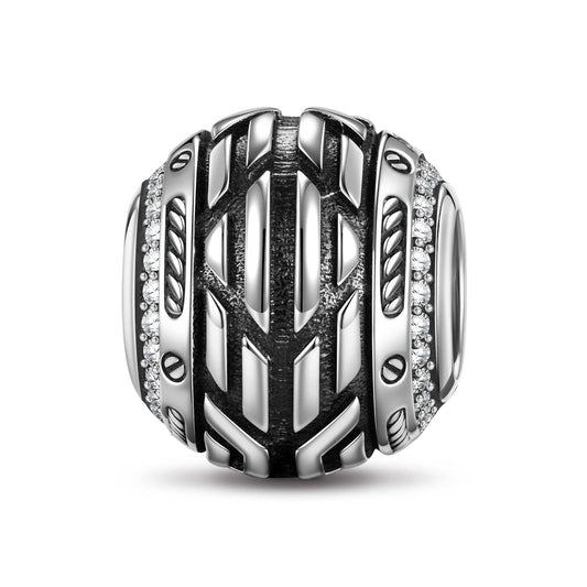 gona- Sterling Silver XL Size Mechanical Future Charms With Enamel In Blackened 925 Sterling Silver Plated For Men
