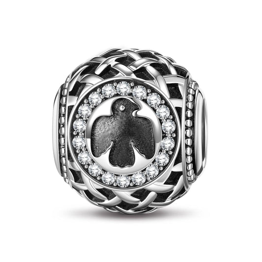 gona- Sterling Silver XL Size Eye of the Giant Bird Charms With Enamel In Blackened 925 Sterling Silver Plated For Men