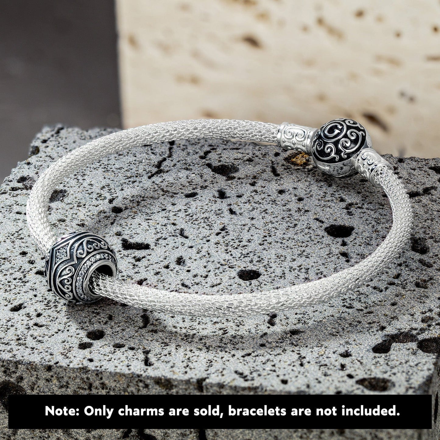 Sterling Silver XL Size Life and Recovery Charms With Enamel In Blackened 925 Sterling Silver Plated For Men