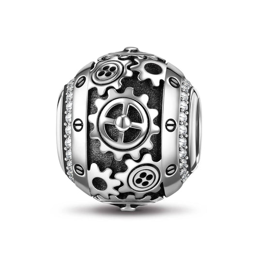 gona- Sterling Silver XL Size Mechanical Beauty Charms With Enamel In Blackened 925 Sterling Silver Plated For Men