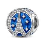 Sterling Silver Blazing Eiffel Tower Charms With Enamel In White Gold Plated