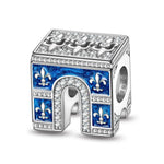 Sterling Silver Arc de Triomphe Charms With Enamel In White Gold Plated