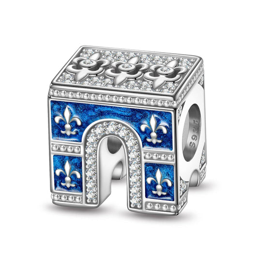 gona- Sterling Silver Arc de Triomphe Charms With Enamel In White Gold Plated