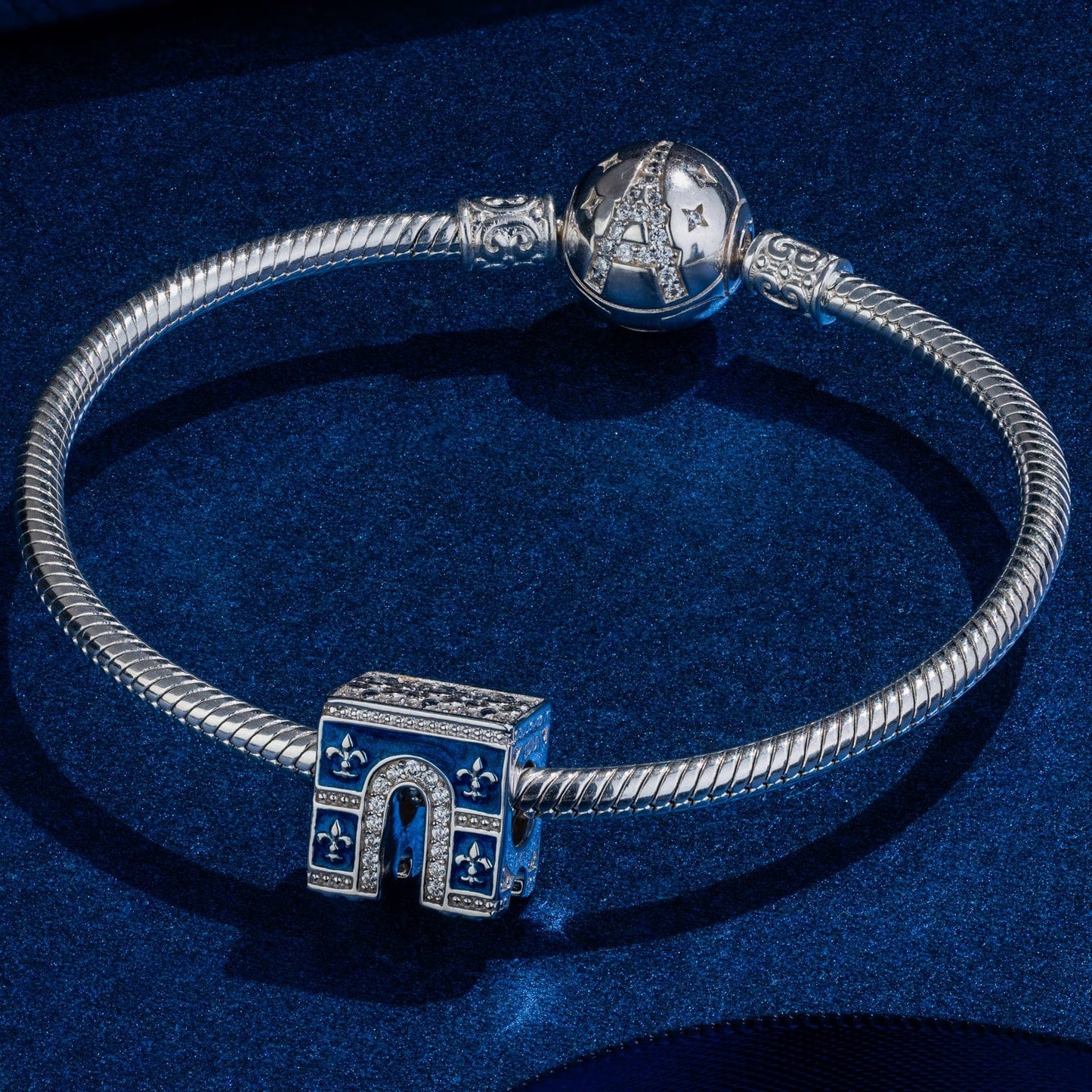 Sterling Silver Arc de Triomphe Charms With Enamel In White Gold Plated