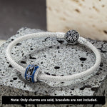 Sterling Silver XL Size Grey Power Charms With Enamel In White Gold Plated For Men