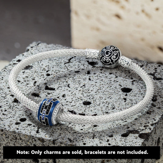 gona- Sterling Silver XL Size Grey Power Charms With Enamel In White Gold Plated For Men