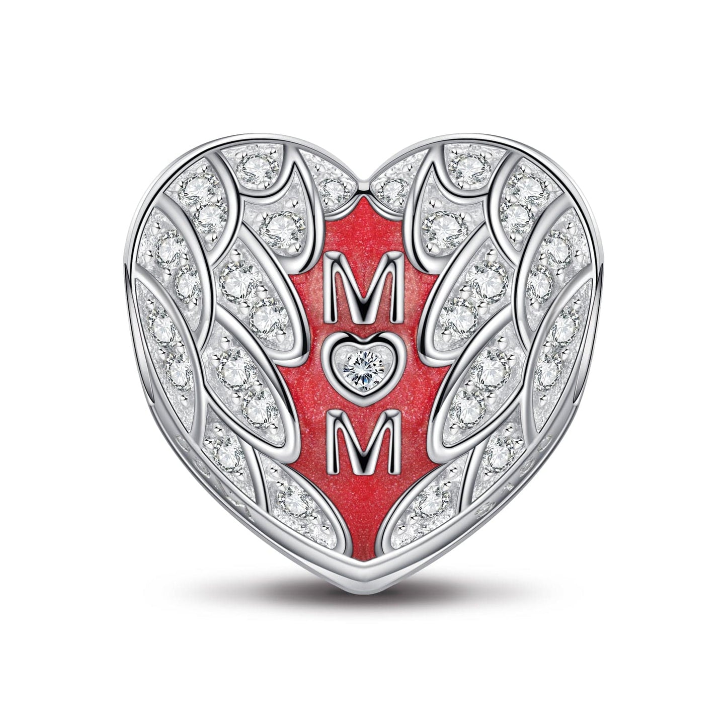 Sterling Silver Mother's Love Clips With Enamel In White Gold Plated
