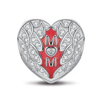 Sterling Silver Mother's Love Clips With Enamel In White Gold Plated