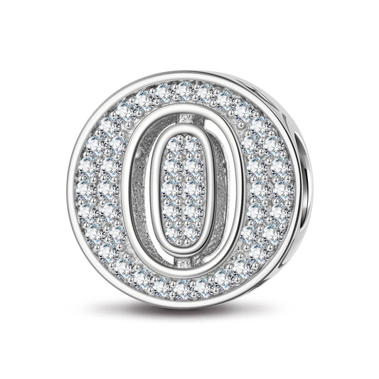 gona- Sterling Silver Number Zero Charms In White Gold Plated