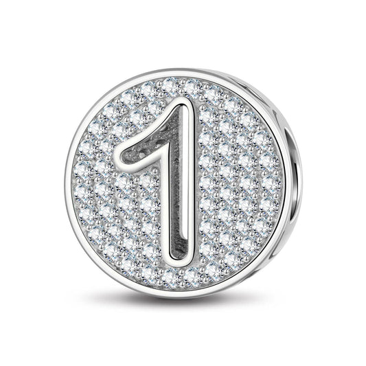 gona- Sterling Silver Number One Charms In White Gold Plated
