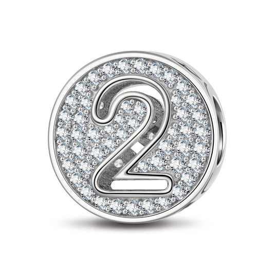gona- Sterling Silver Number Two Charms In White Gold Plated