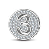 Sterling Silver Number Three Charms In White Gold Plated
