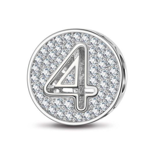 gona- Sterling Silver Number Four Charms In White Gold Plated