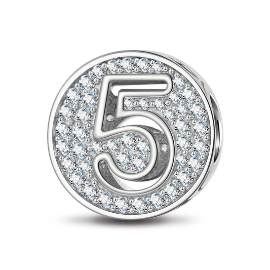 gona- Sterling Silver Number Five Charms In White Gold Plated