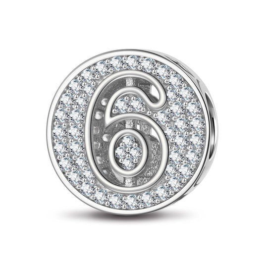 gona- Sterling Silver Number Six Charms In White Gold Plated