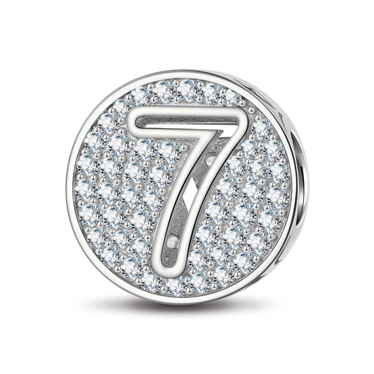 gona- Sterling Silver Number Seven Charms In White Gold Plated