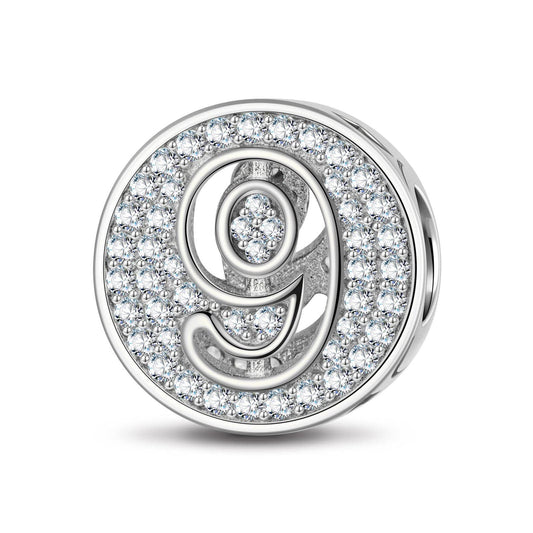 gona- Sterling Silver Number Nine Charms In White Gold Plated