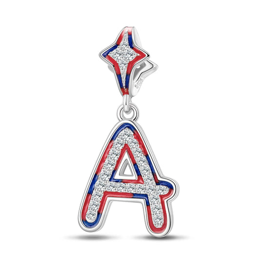 gona- Sterling Silver I Love Paris - Letter A Dangle Charms With Enamel In White Gold Plated