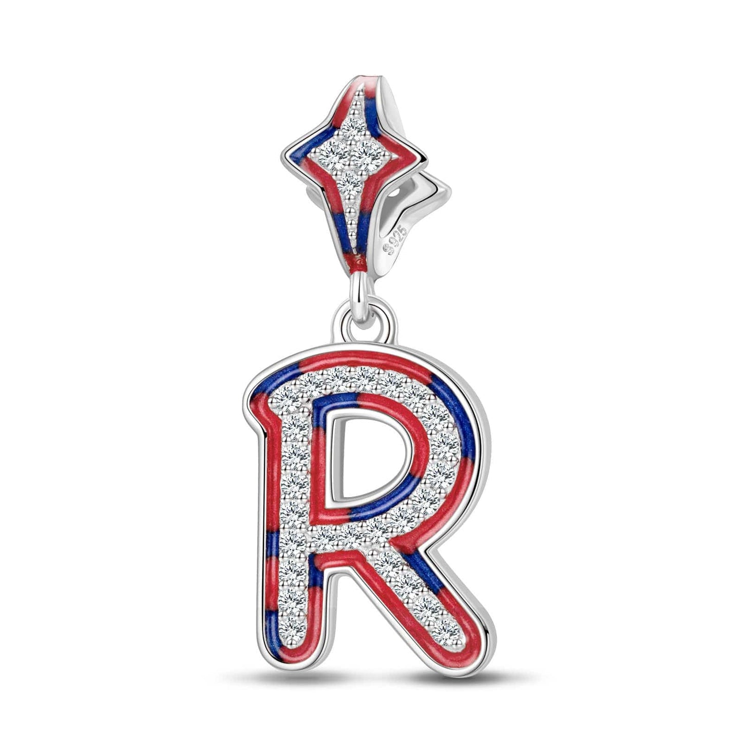 Sterling Silver I Love Paris - Letter R Dangle Charms With Enamel In White Gold Plated