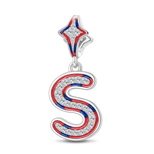gona- Sterling Silver I Love Paris - Letter S Dangle Charms With Enamel In White Gold Plated