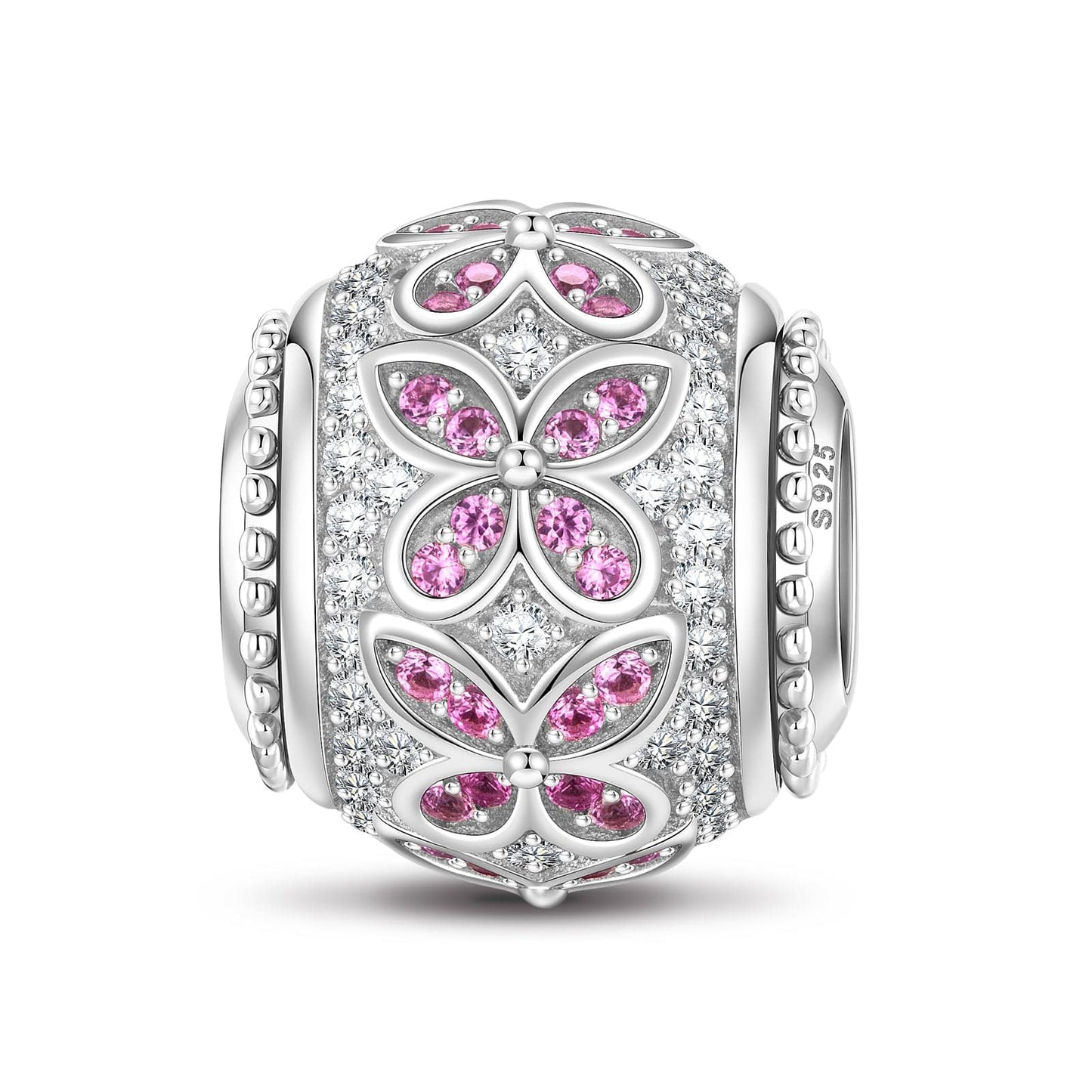 Sterling Silver Romantic Butterfly Lucky Charms In White Gold Plated
