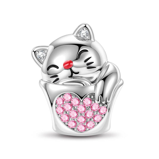gona- Sterling Silver Maneki Neko Animal Charms With Enamel In White Gold Plated